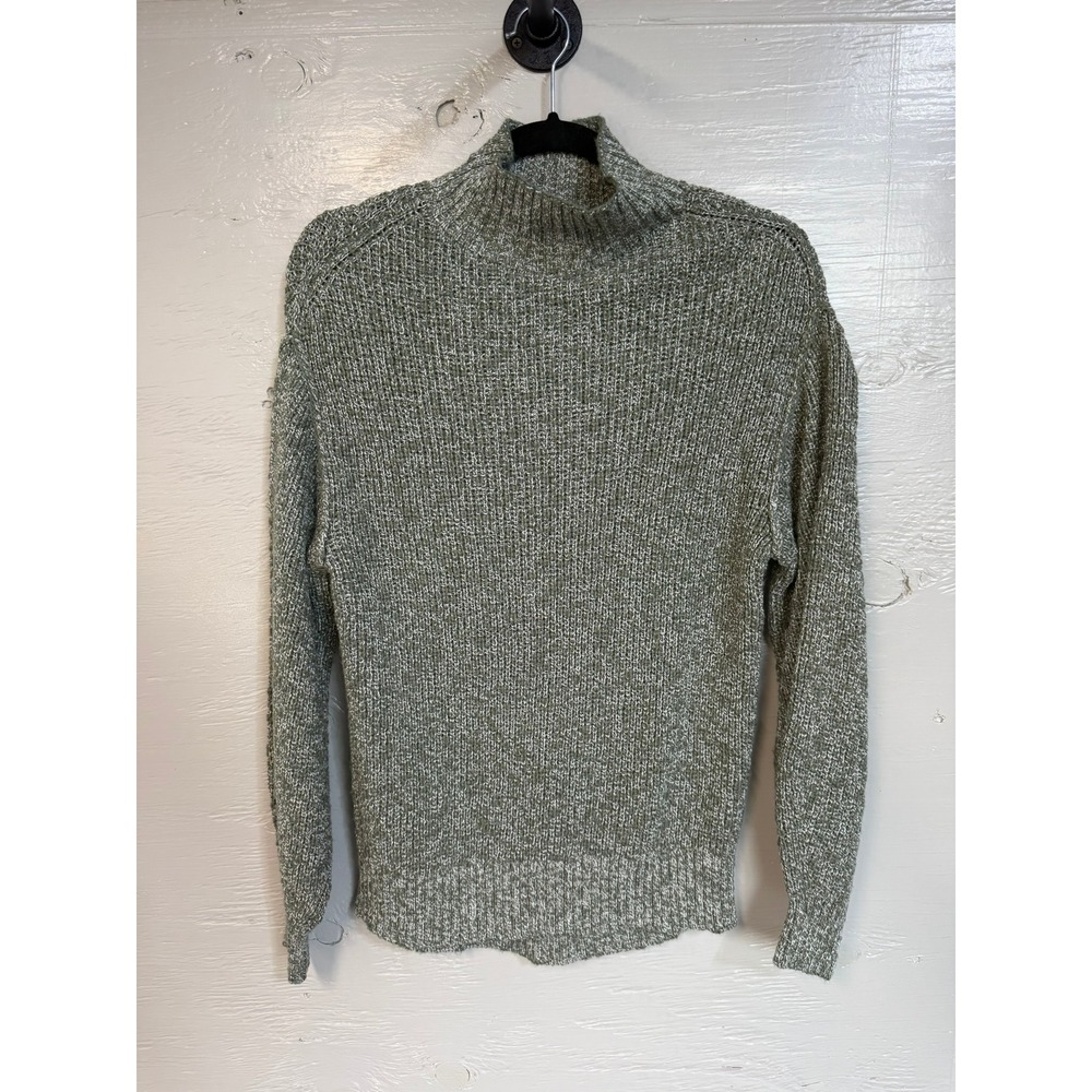 Aerie Women XS Sage Green Marled Mock Neck Chunky Knit Pullover Sweater